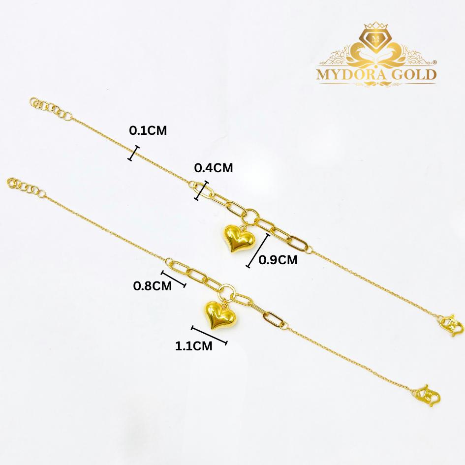 MYDORA Rantai Tangan Fesyen Sauh Paperclip + 1 Love Gemuk l EMAS 916/22K