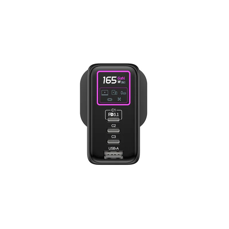 Magic-Pro ProMini #GF165P Ultra UI顯示PD3.1 GaN 165W摺疊三腳快速充電器