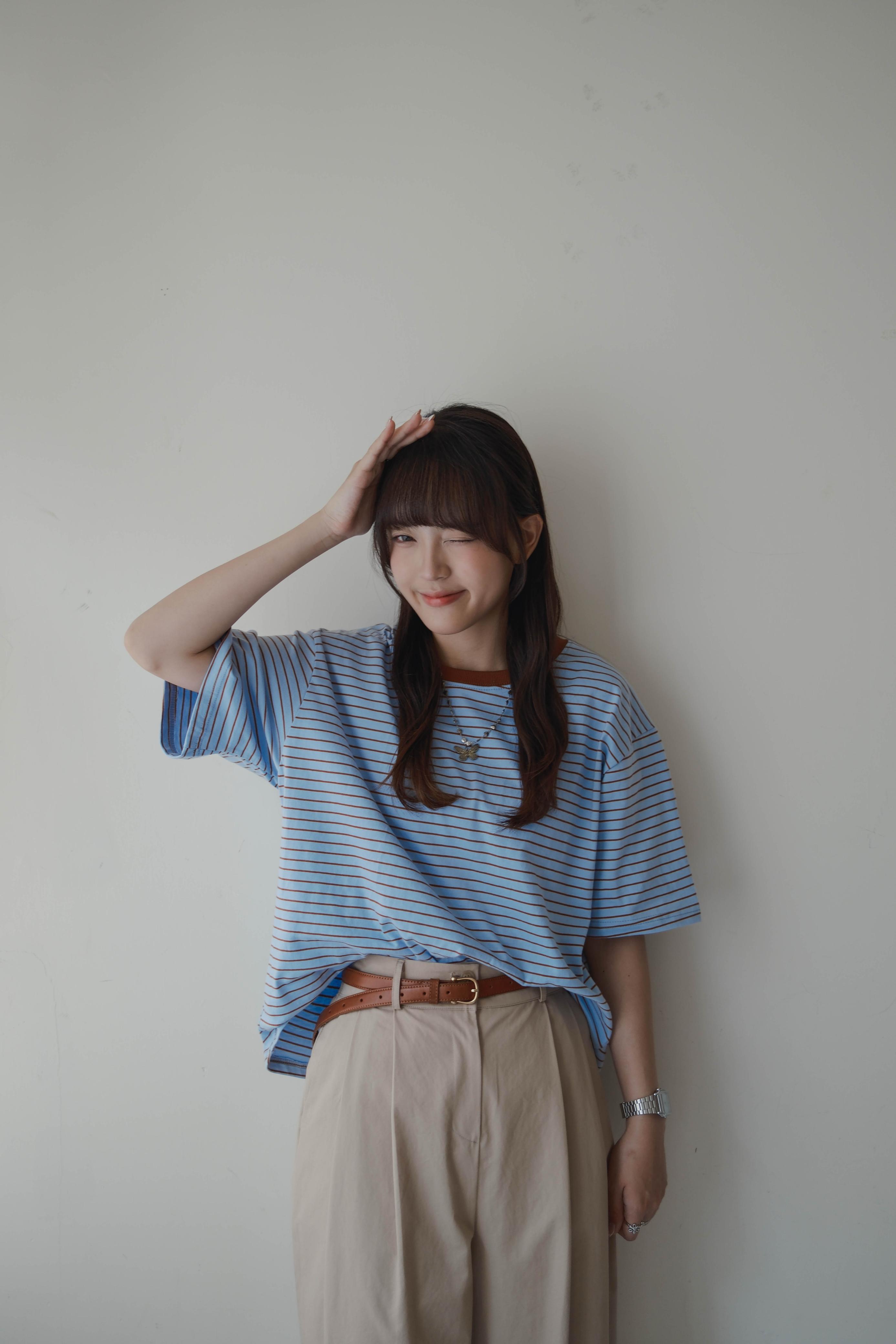 撞色橫間寬鬆Tee (三色)