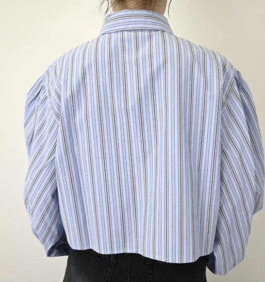 多比條紋蓬袖襯衫 - 2026 流行穿搭  長䄂襯衫 春夏時尚穿搭 柔軟舒適 日常穿搭 易於配搭 日本直送   #JP-I-260030