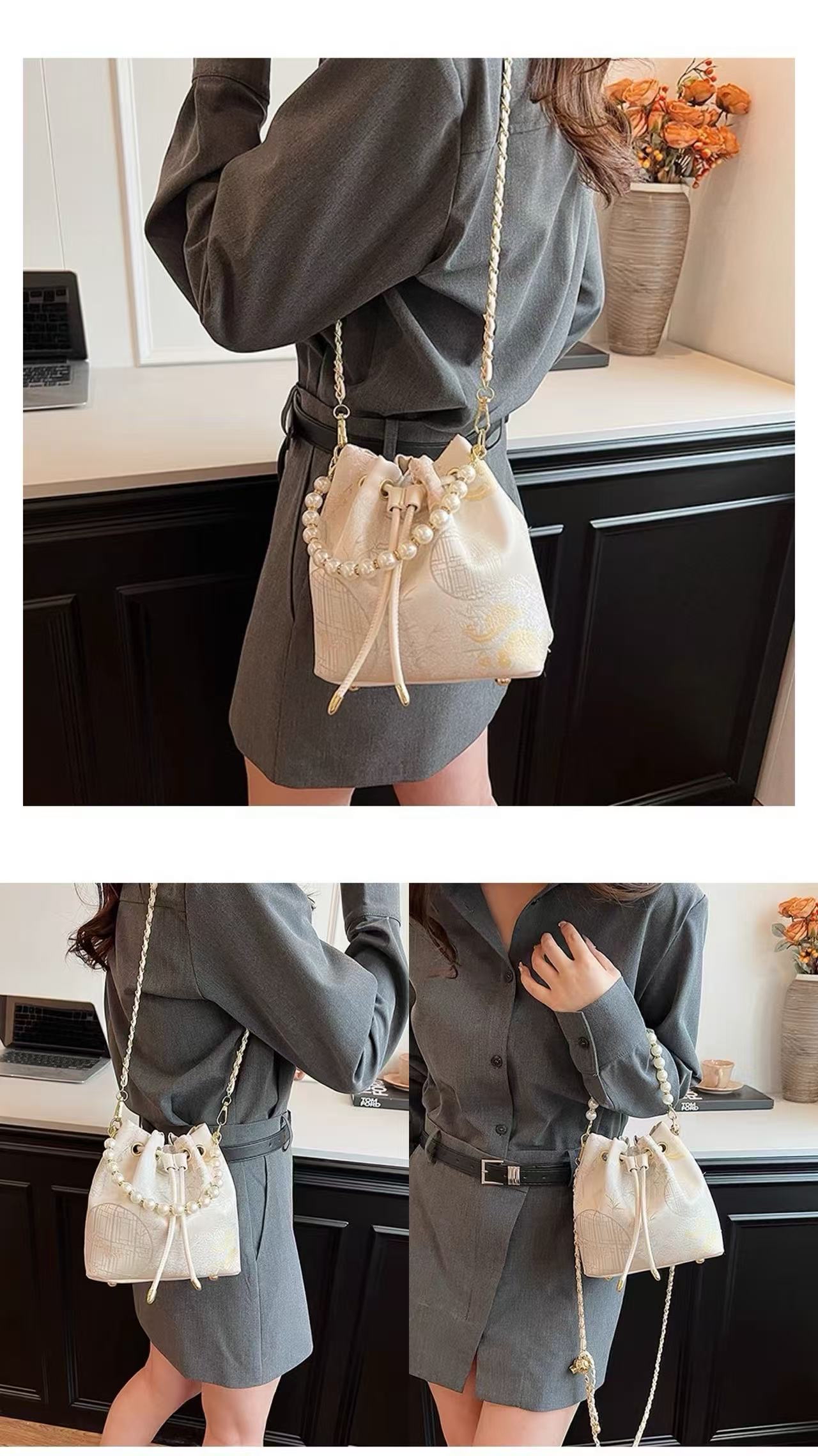 6674 新中式国风珍珠水桶包