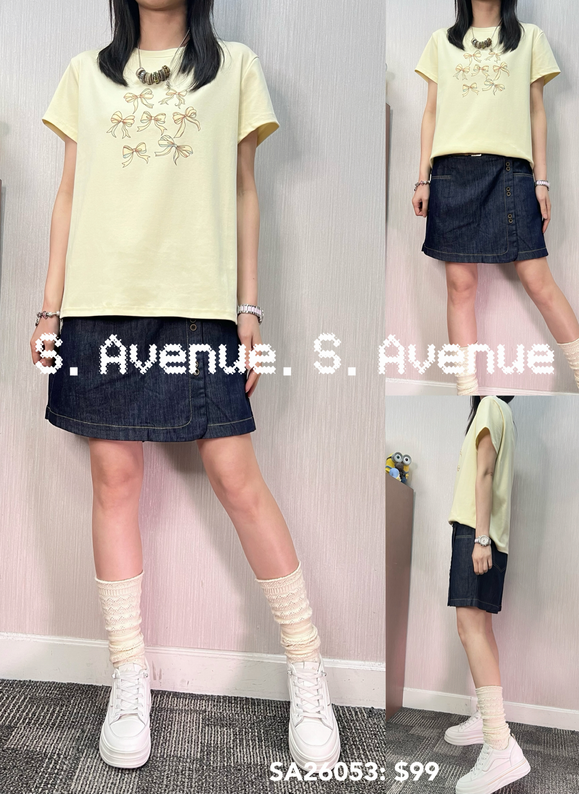 SA26053: 短袖印絲帶蝴蝶結tee