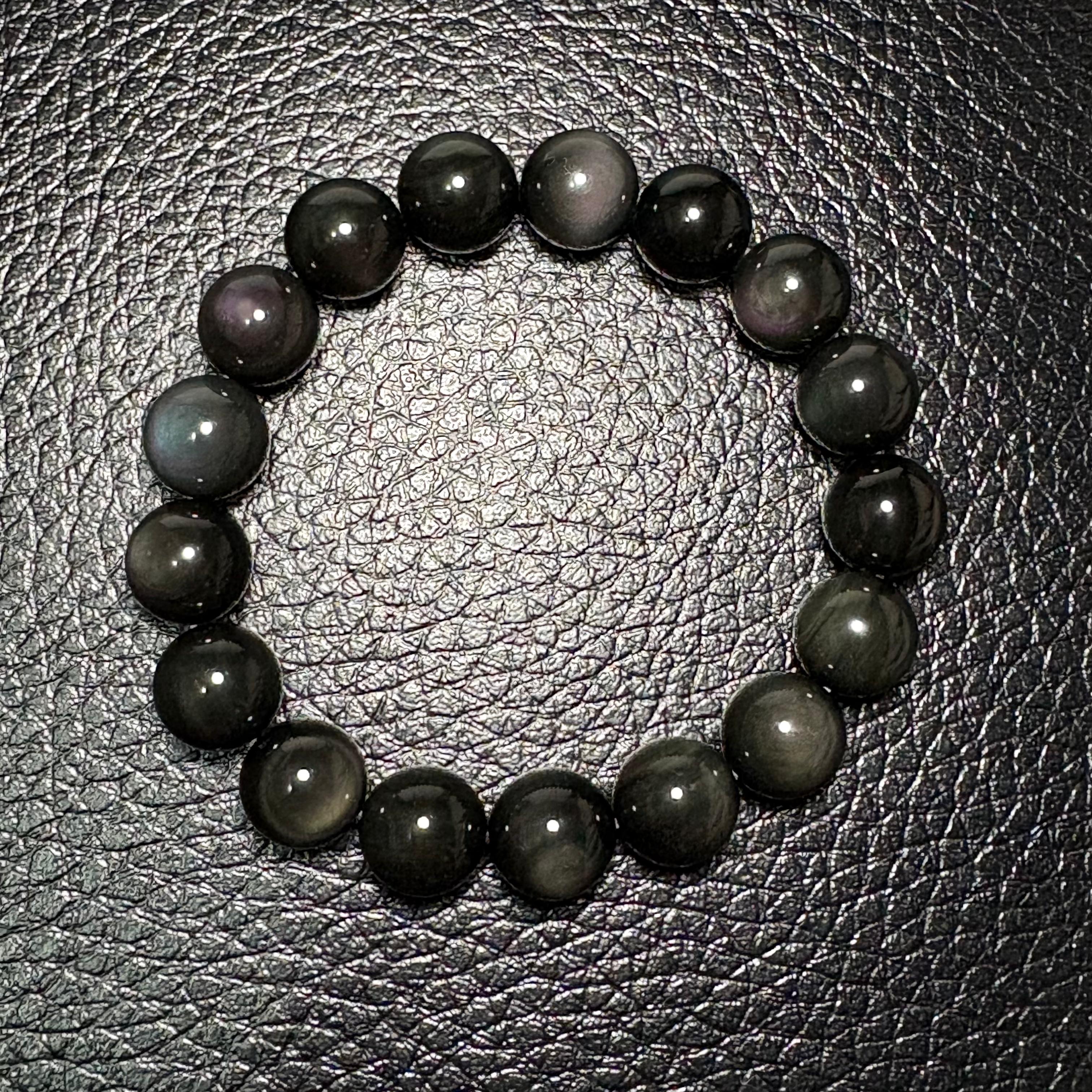 12mm彩虹黑曜石手串 No.4336