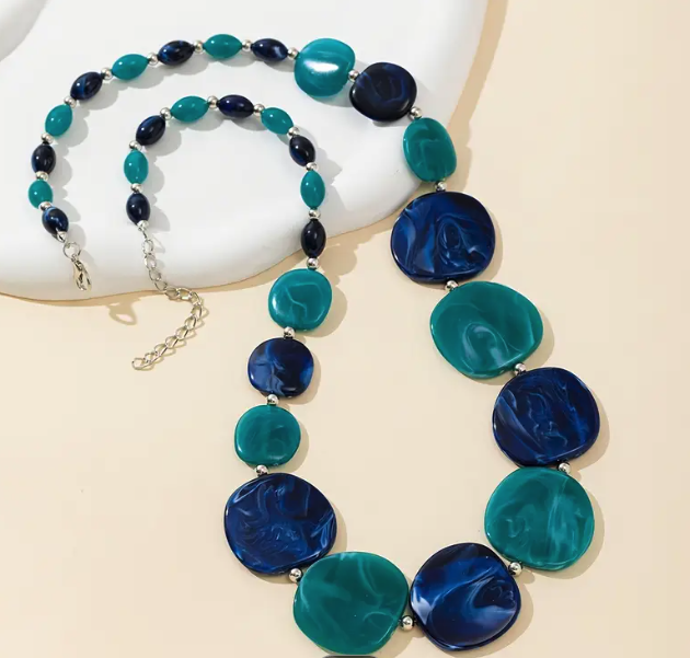 Ocean Swirl Marbled Bead Necklace