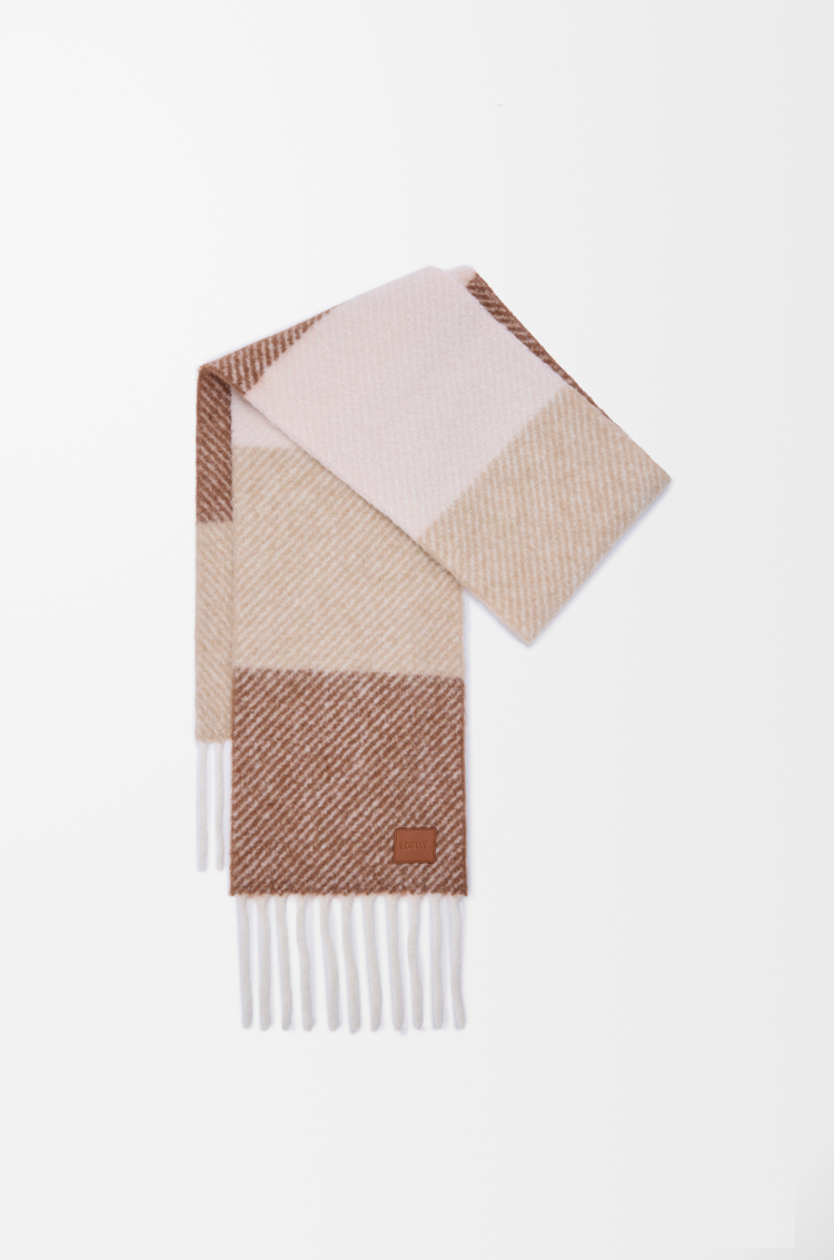 限時優惠✨訂貨🍒Loewe Scarf in alpaca and wool 拼色簡約皮章logo~ Size 27x212cm