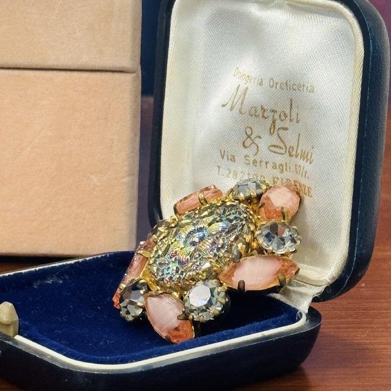 Vintage Recomposed Sparkling Brooch with Antique Czechoslovakian Button(B054)