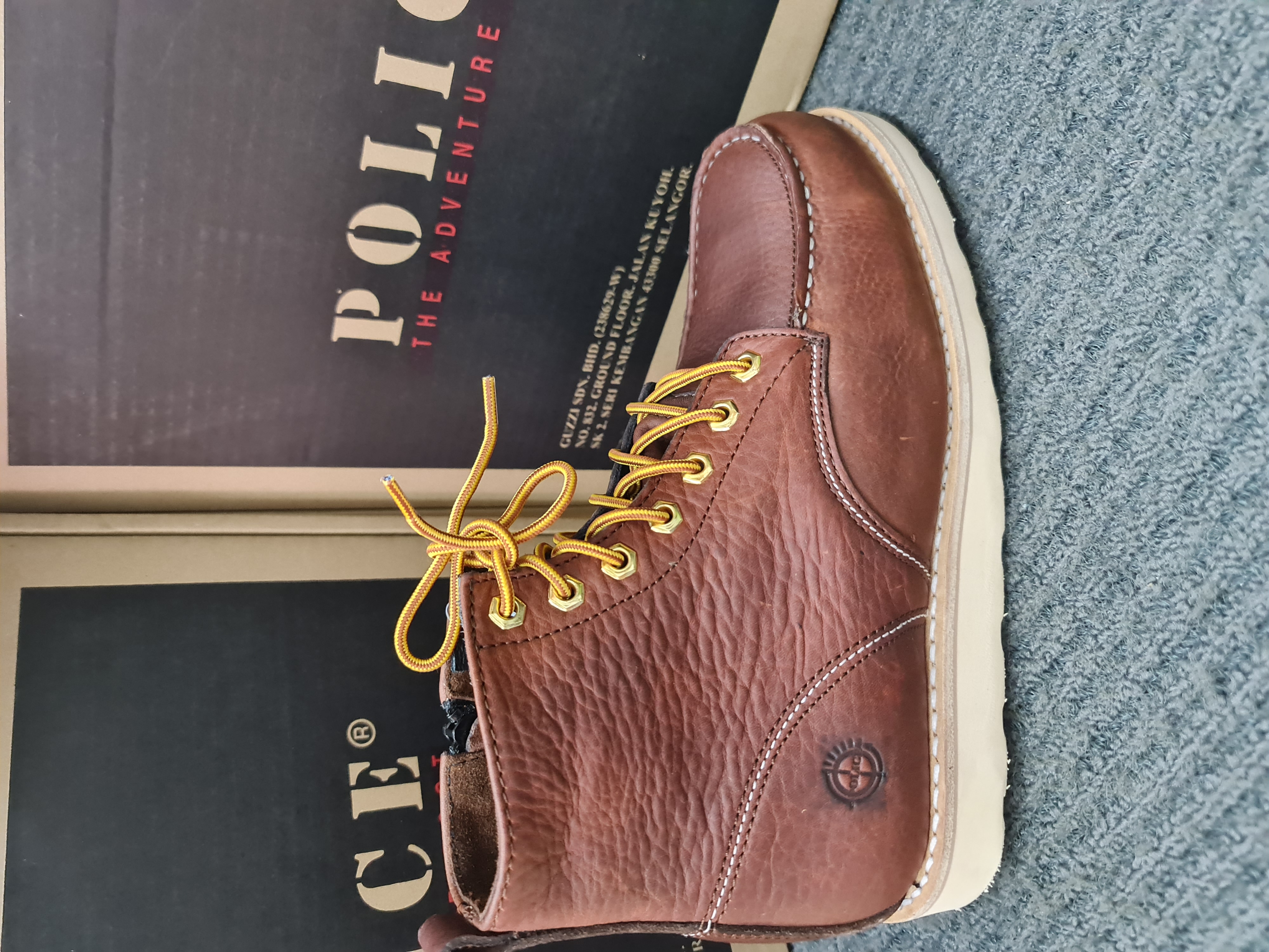 Police 93256 Men's Mid Cut Side ZIP Premium Safety Work Boots  SAFETY Steel Toe Cap, Steel Plate, Goodyear Welt, Genuine Leather Kasut Keselamatan