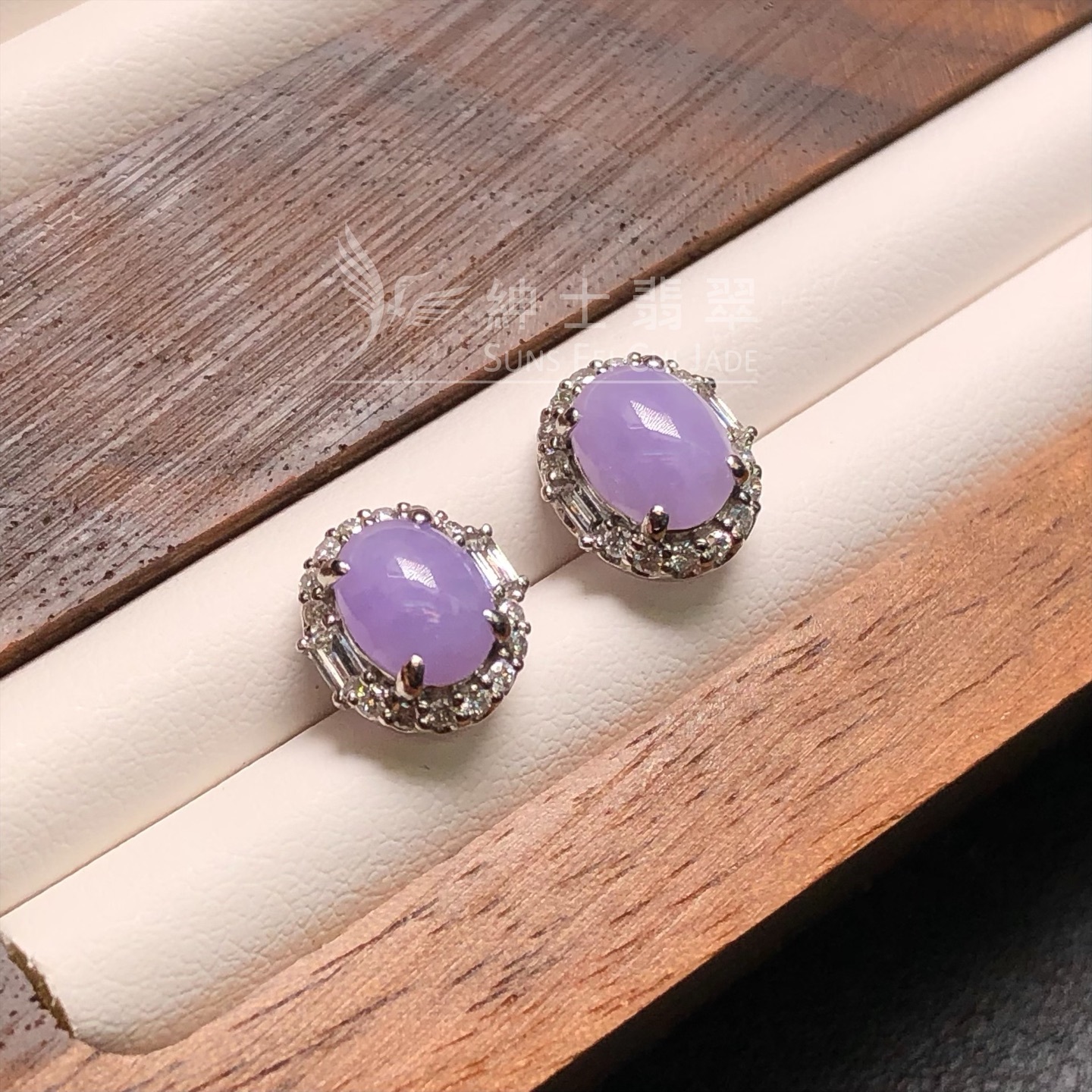 紫羅蘭蛋面鑲鑽耳環
