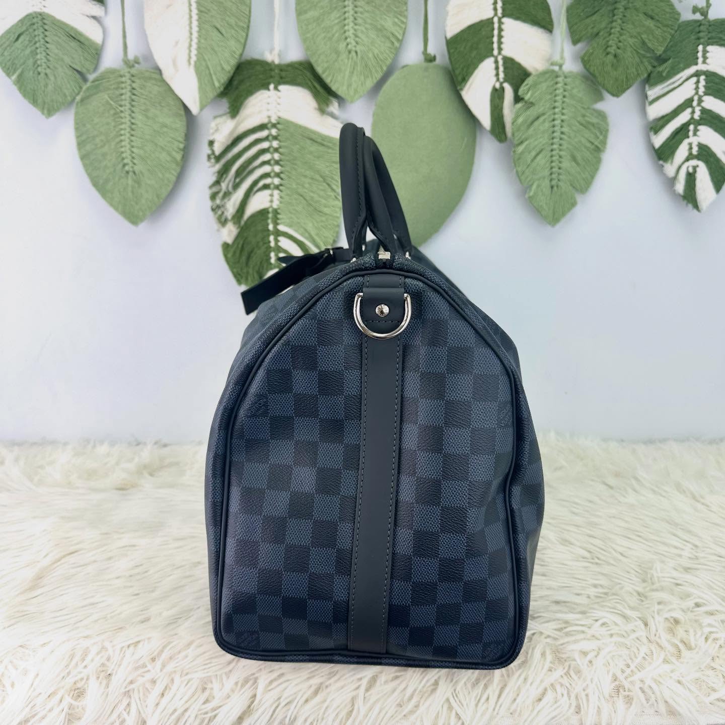 LV 🤍PRE OWNED KeepAll 45 藍黑色棋盤格 手提單肩斜肩包💙