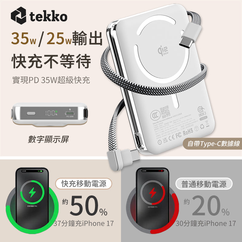 Tekko SSB-Ultra MU10 | 行動電源 | CE、3C認證 | 10,000mAh | Qi2.2無線充電 | 磁吸 | 自帶充電線 | 自帶支架
