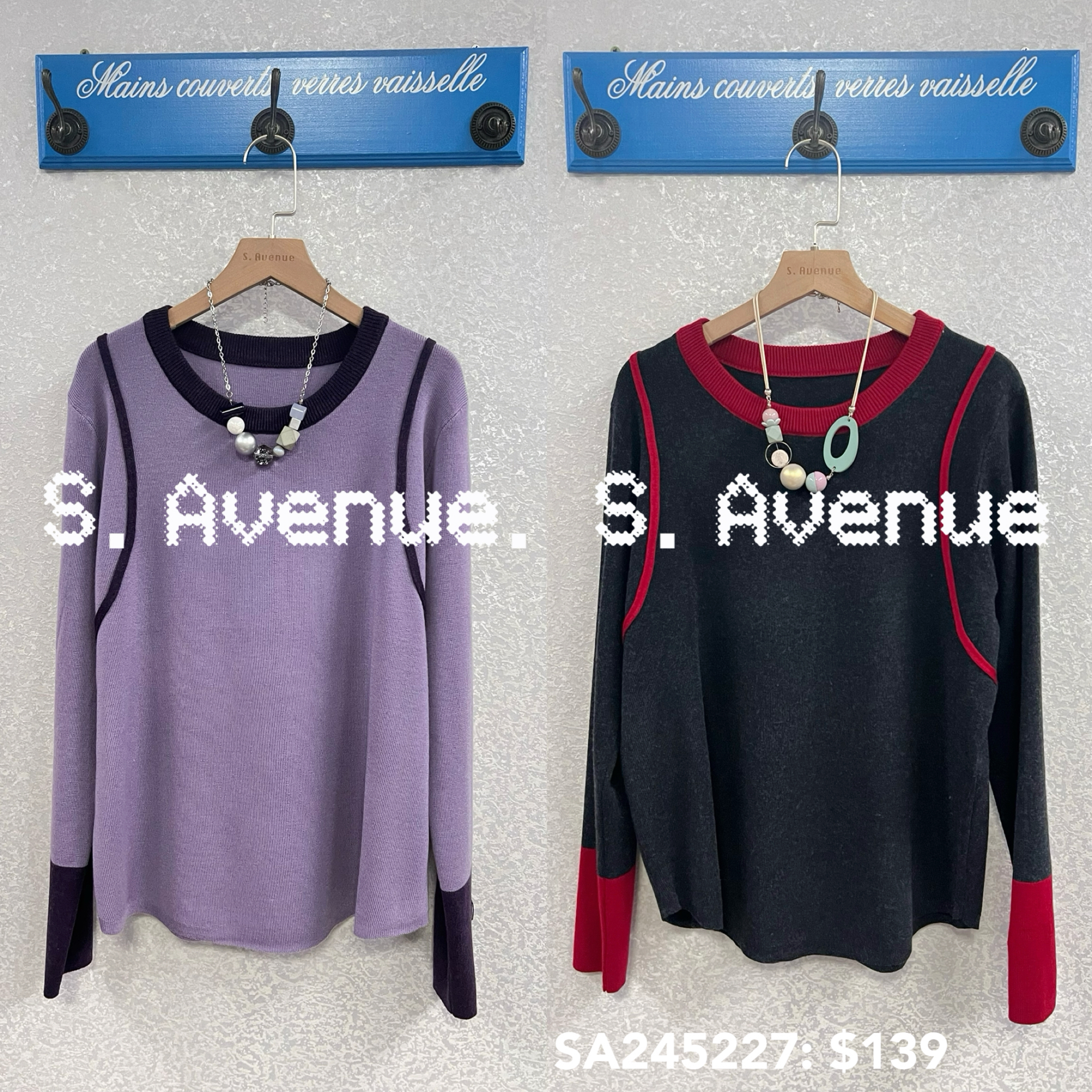 SA245227: 長袖撞色邊圓領軟冷top