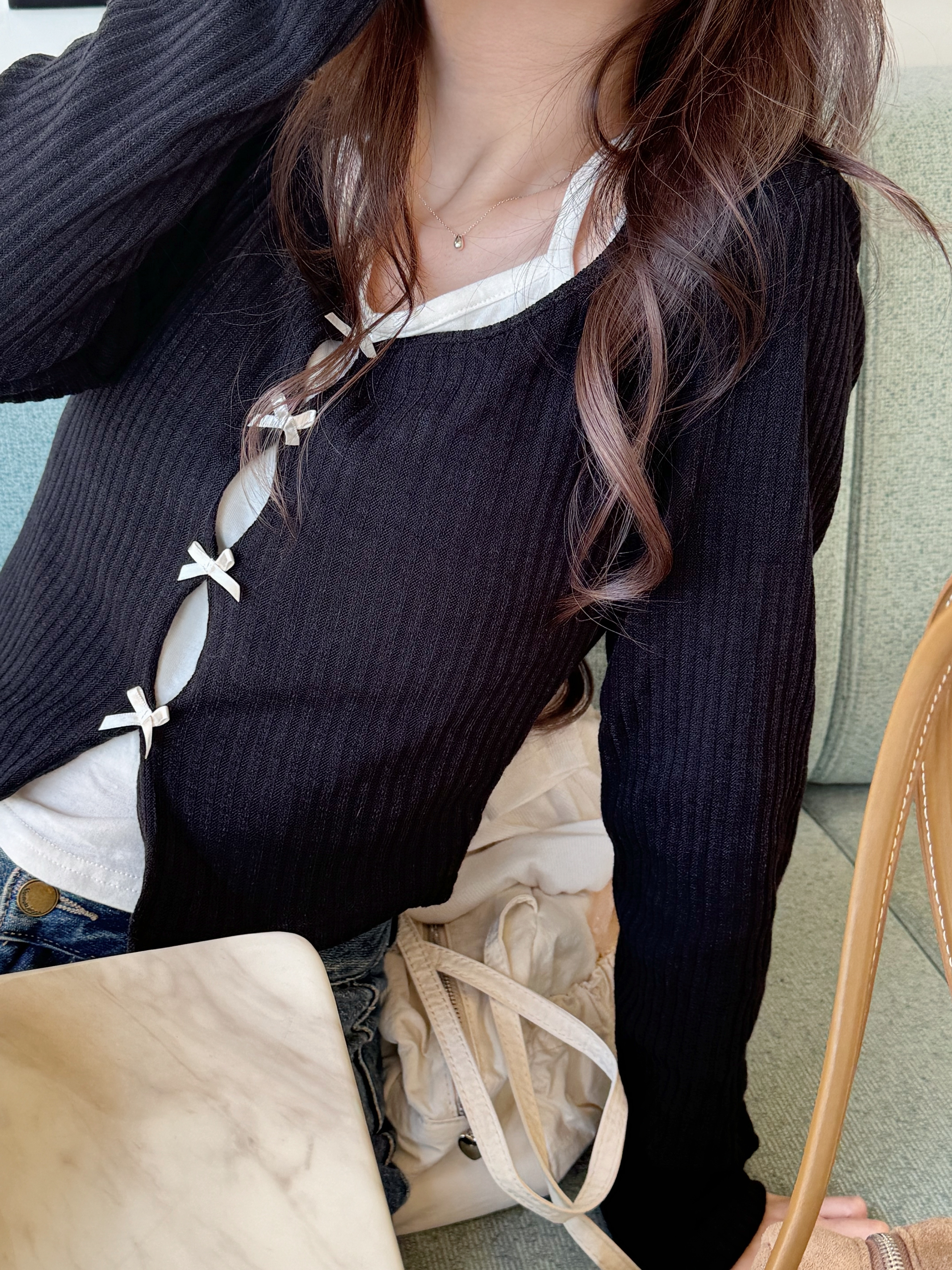 韓系假兩件蝴蝶結上衣