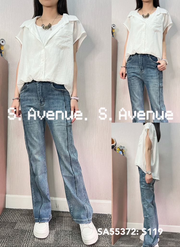 SA55372: 短袖前短後長假兩件shirt