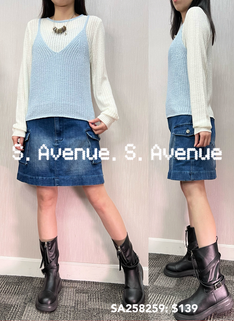 SA258259: 長袖撞色邊假兩件吊帶top