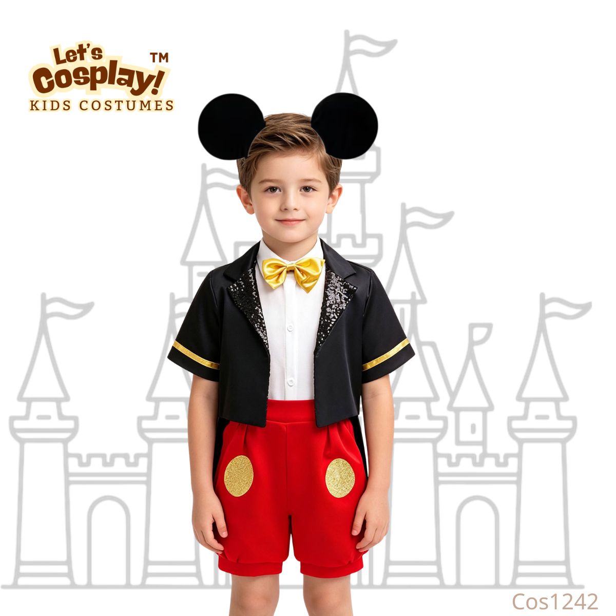 兒童米奇風格黑紅金禮服 迪士尼童話故事服裝 Mickey Mouse Costume｜Lets Cosplay 香港現貨｜COS1242