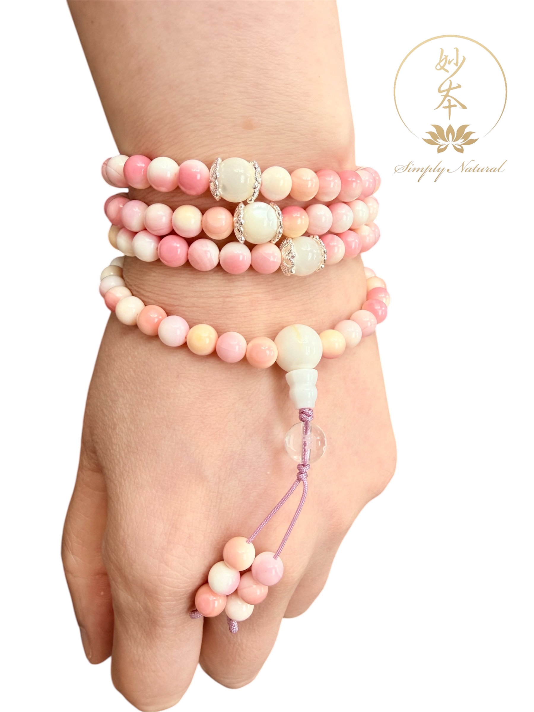 6mm 108粒純天然墨西哥女皇貝念珠 配：六字大明咒（作明佛母火供加持）