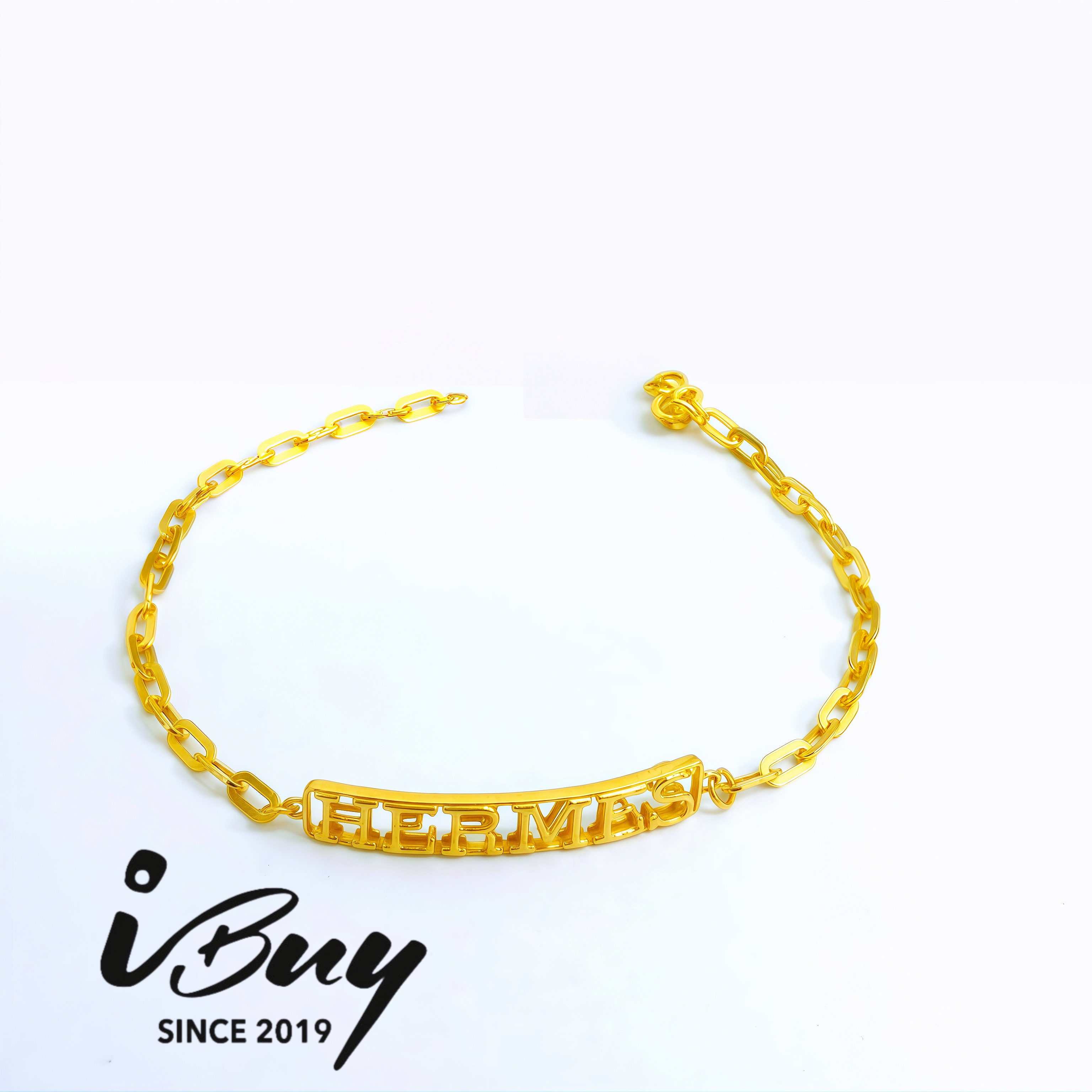 916 GOLD HERMES PAPERCLIP BRACELET 916 金 车花HERMES字母回形针手链
