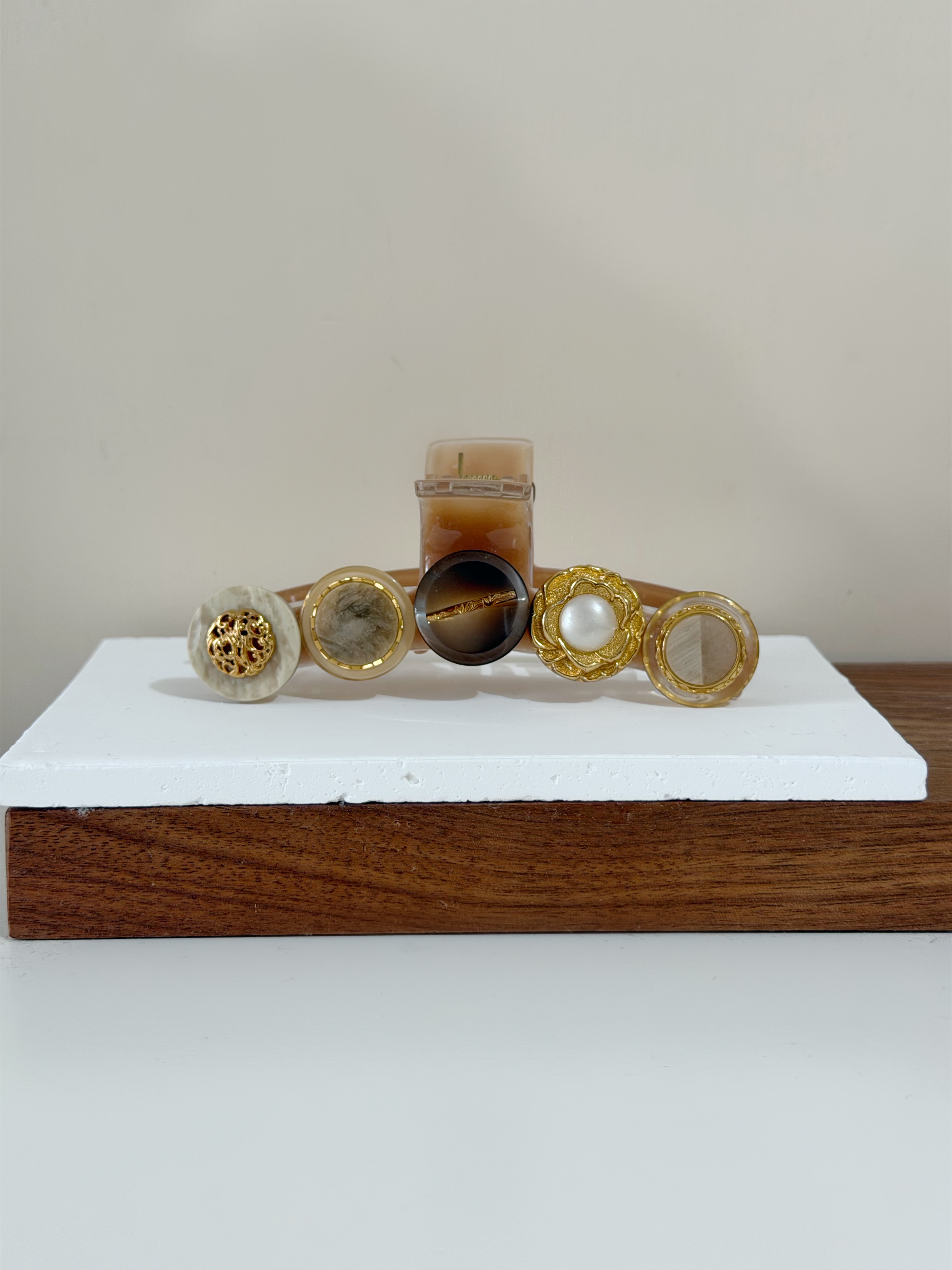 復古鈕扣髮夾/暗粉橙色 11cm長