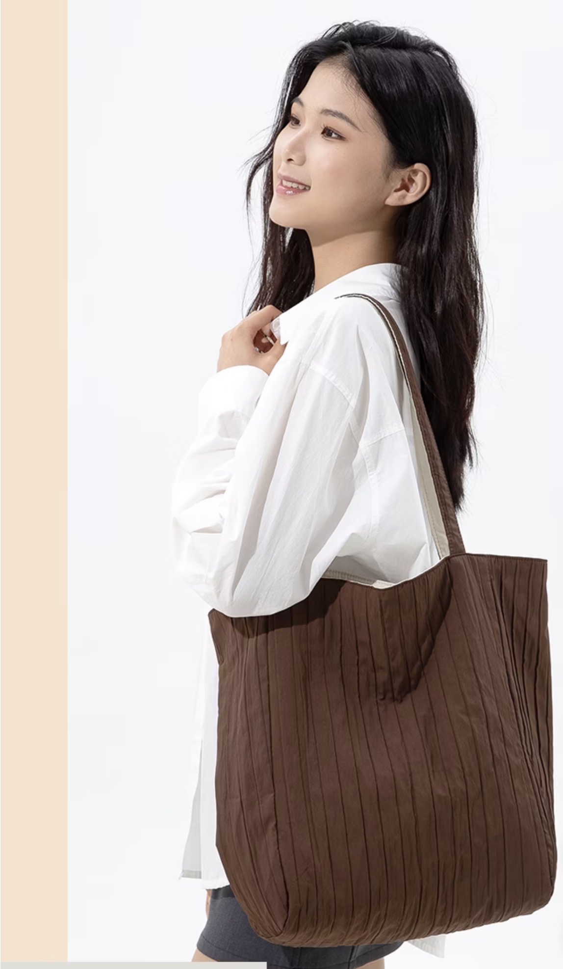 Striped Pleated Double Face Shoulder Bag