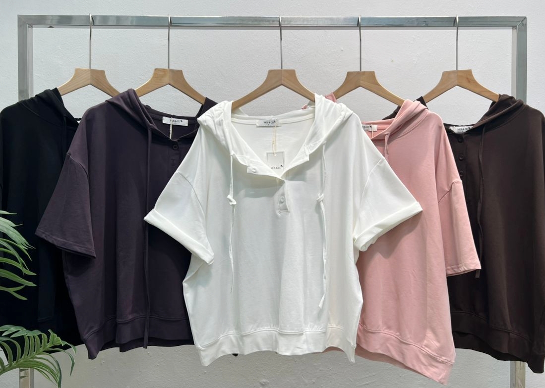 20023 Over Size Short Sleeve Hoodie Tee