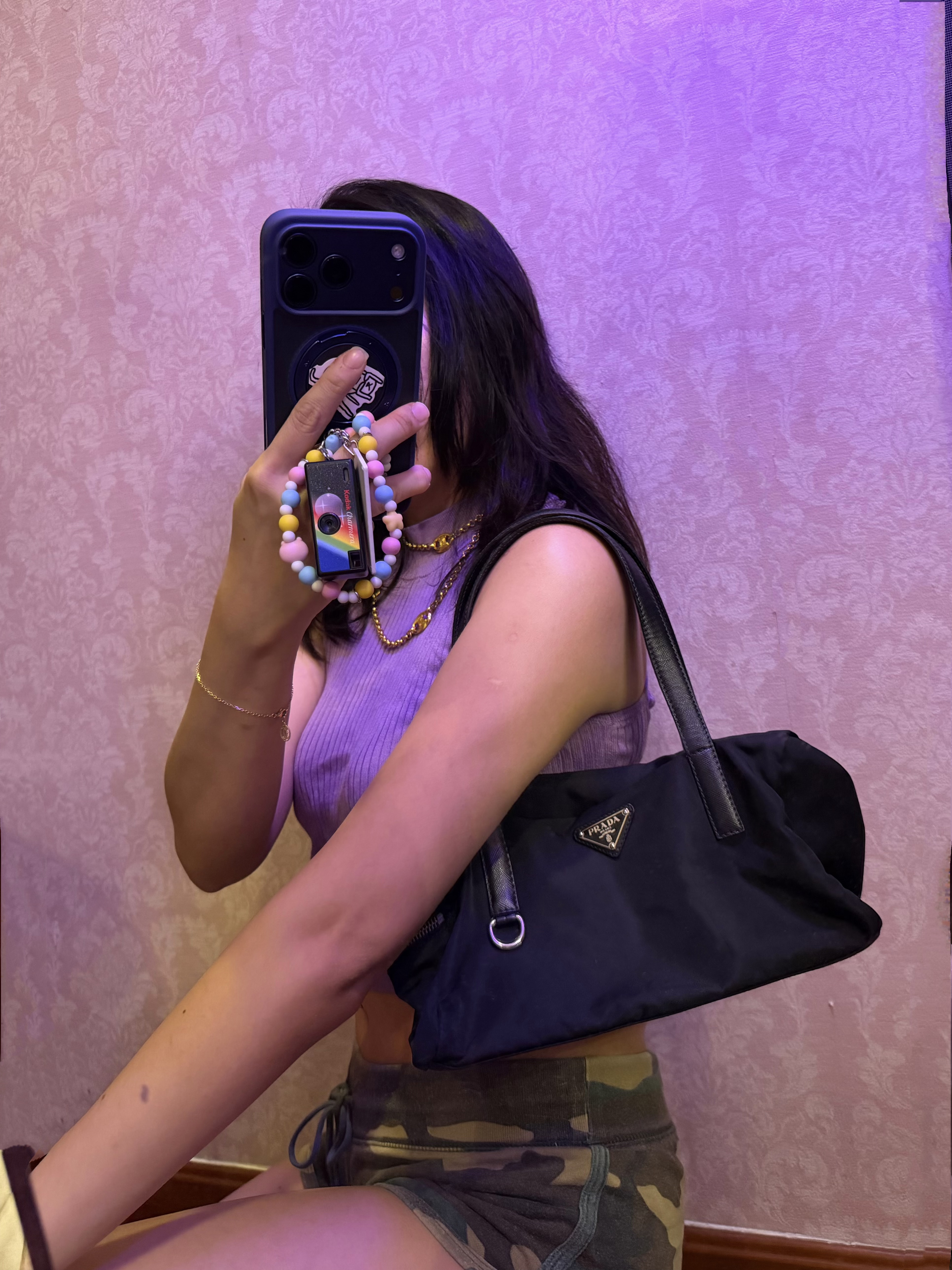 Prada black nylon / leather shoulder tote bag