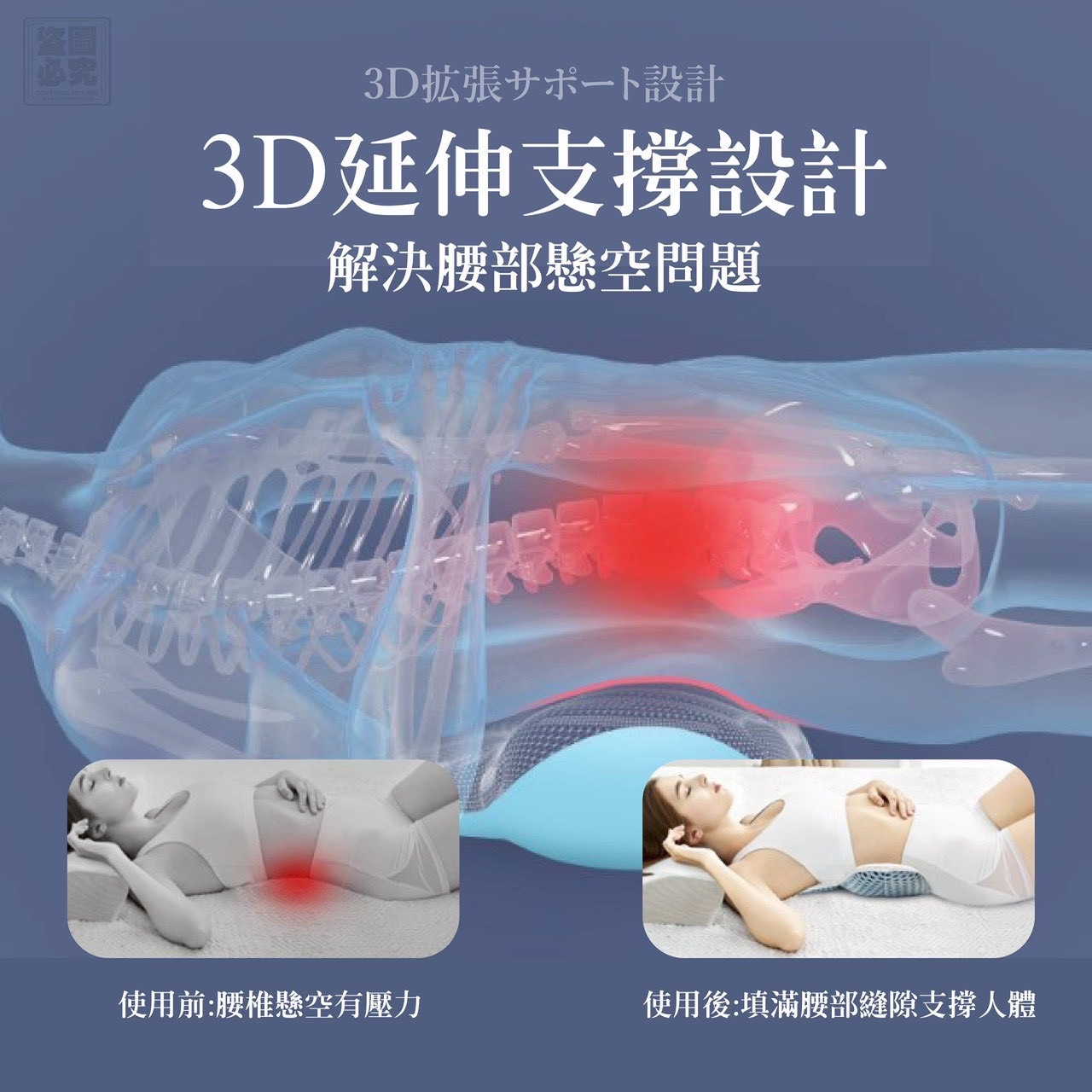 （約5月尾到貨）🌈 眠の寢 3D腰枕睡眠透氣護腰靠墊💕