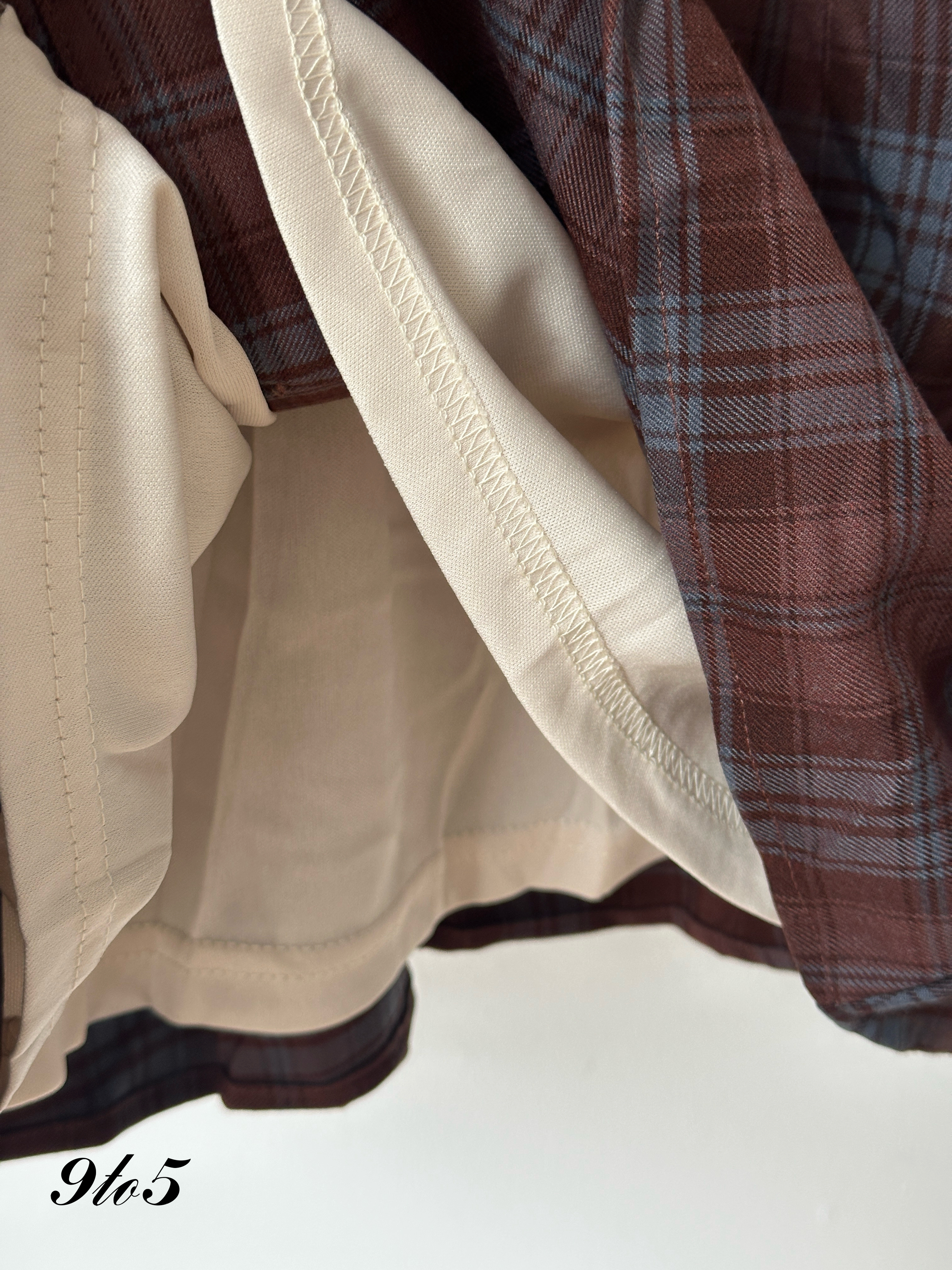 D2340 Fake Two-Piece Checker Dress - Chesnut & Olive