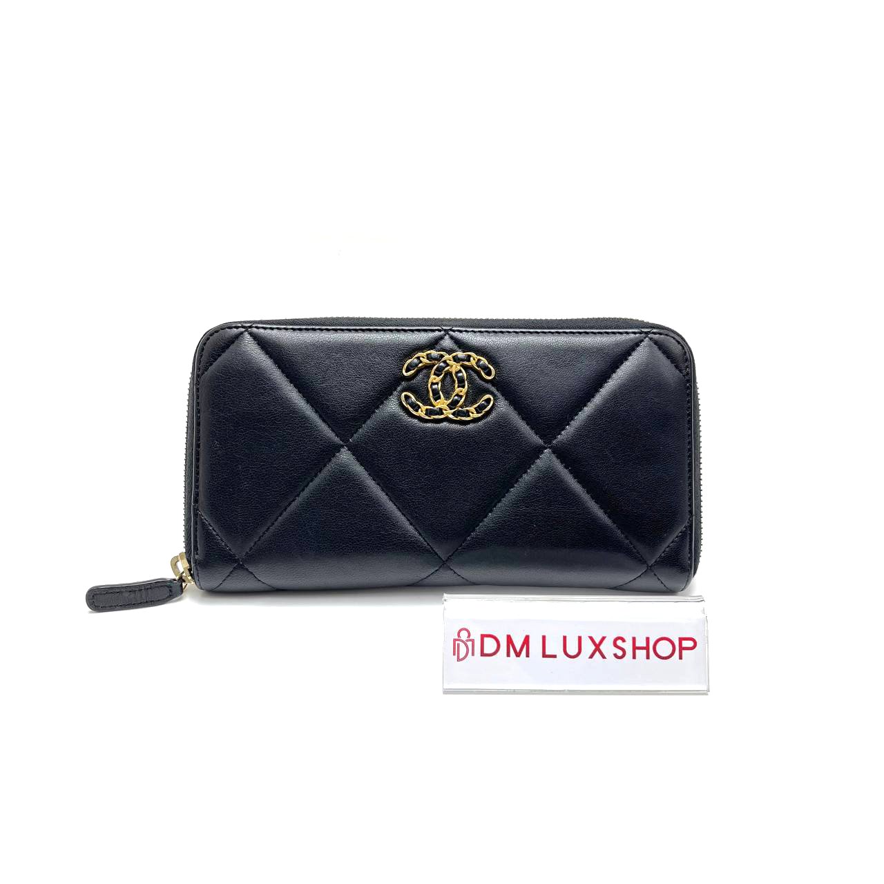 Chanel Black Lambskin 19 Zip Long Wallet (Microchip)
