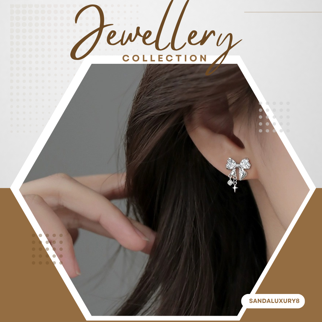 Silver Bow Earrings with Dangling Charms