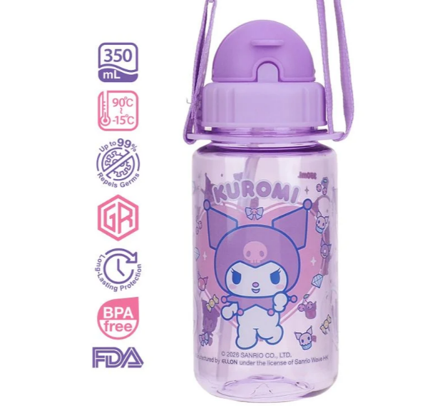 KUROMI 350ml 飲管膠水樽連頸繩