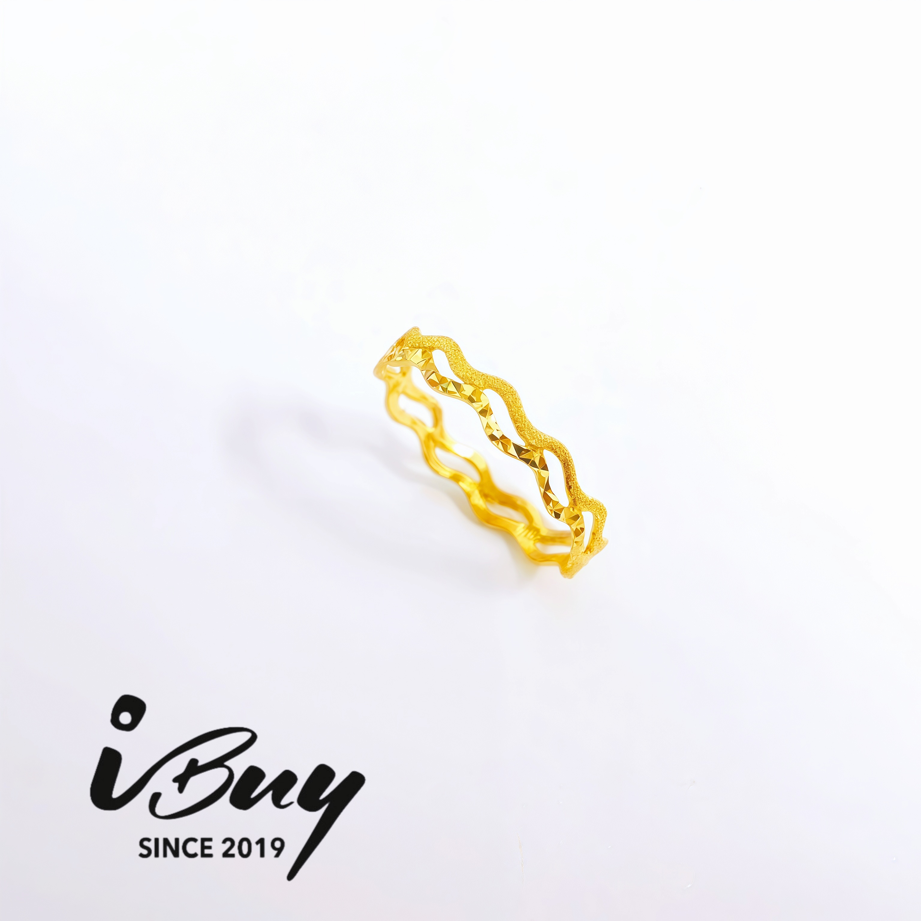 916 GOLD 2ROW WAVE RING 916 金 双层波浪菱格沙面戒指