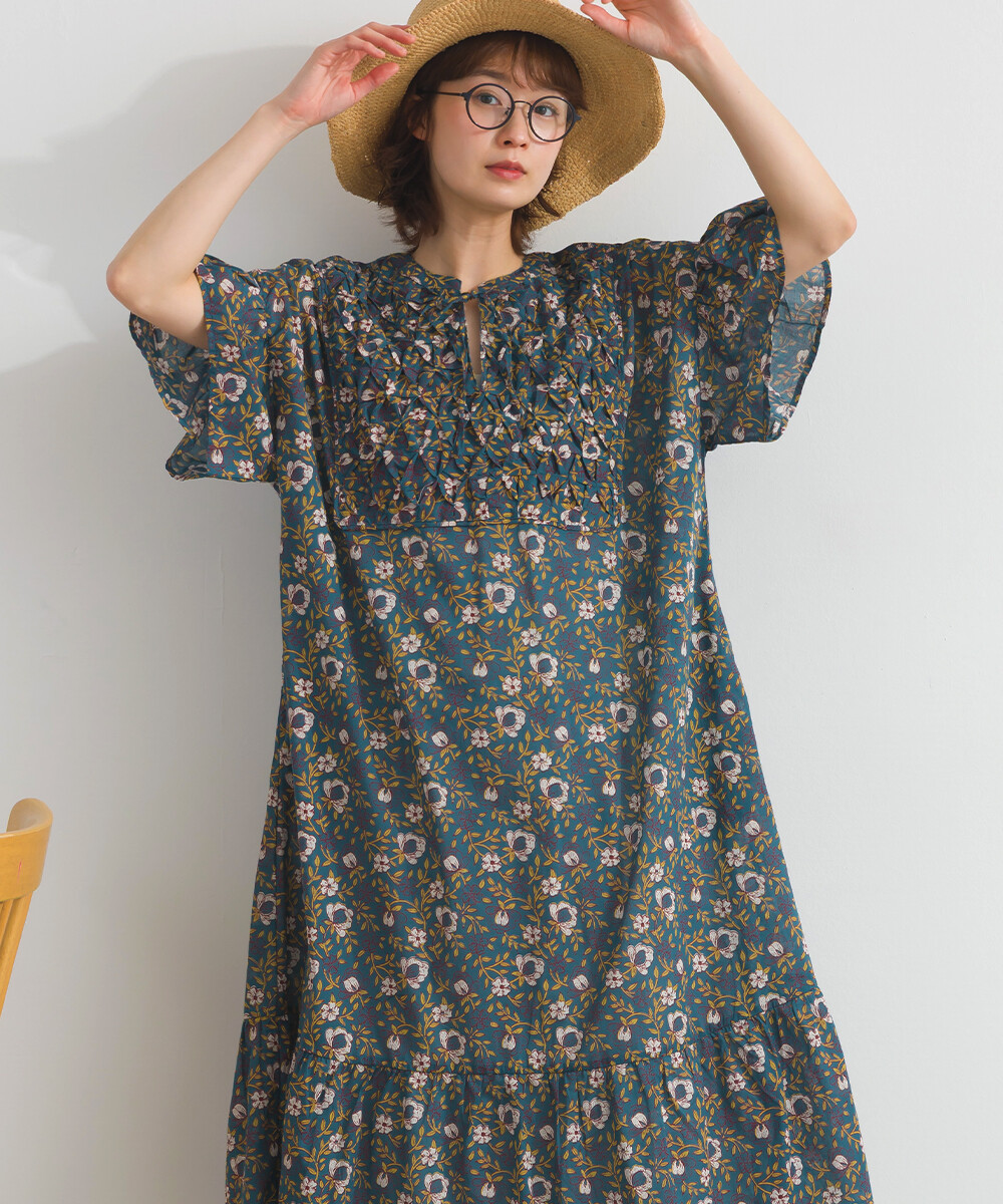 LP - 印度棉復古花卉連身裙 (藍色)