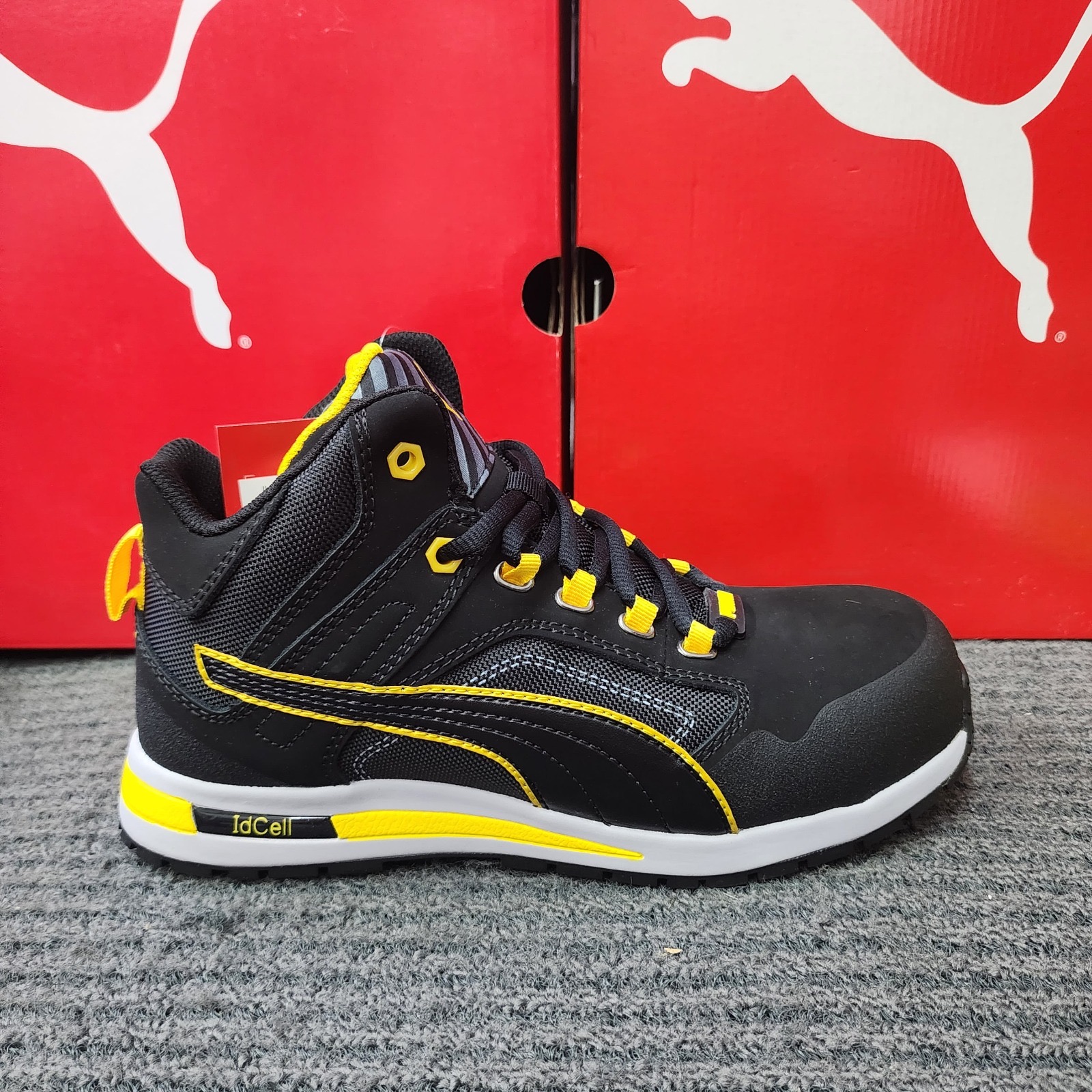 PUMA SAFETY SHOES 63.313.0 CROSSTWIST BLACK MID CUT SPORT SAFETY YELLOW BLACK ELECTRICAL HAZARD