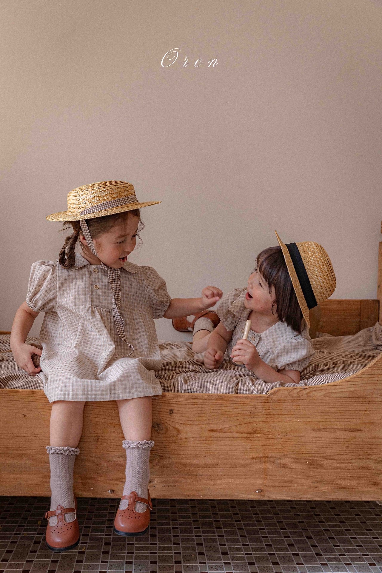 ☀️預訂 韓國直送☀️🇰🇷Oren 雙排鈕扣格紋翻領短袖包屁衣/連身裙/上下套裝