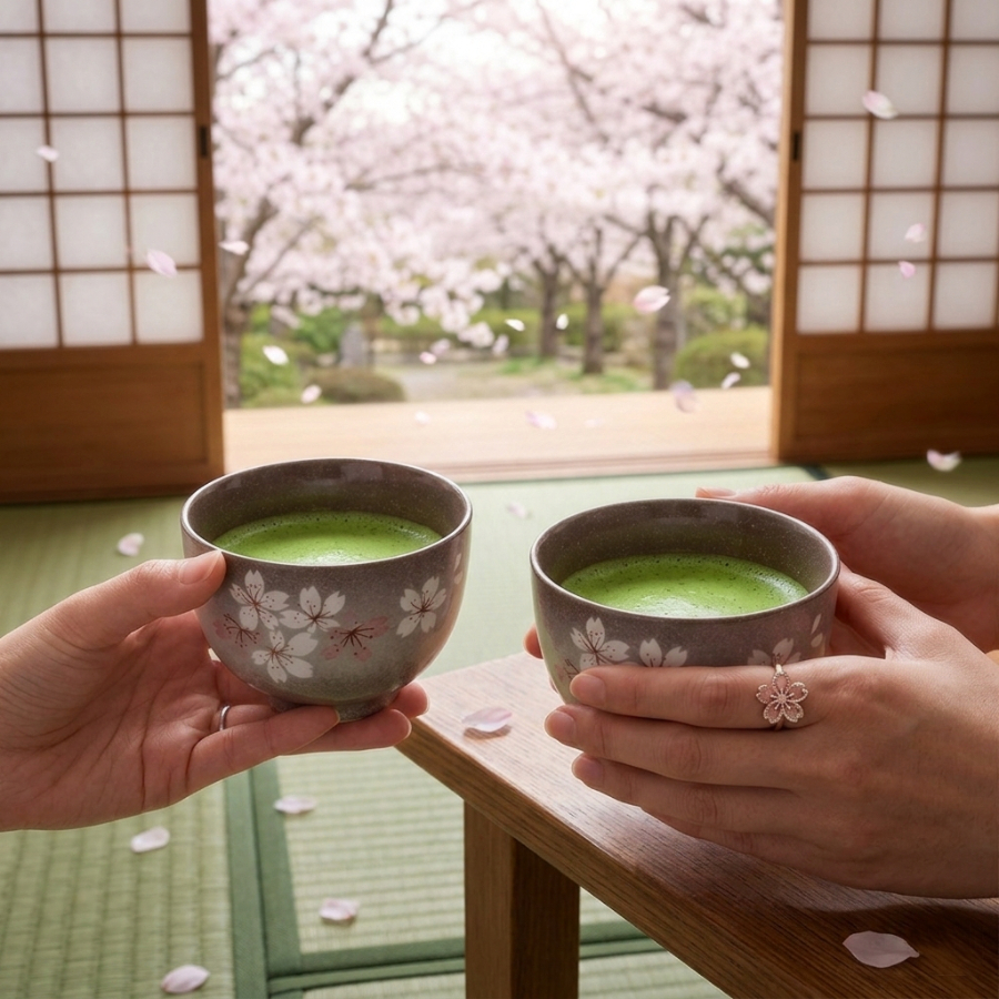 【日本製】美濃燒陶瓷平安櫻京煎茶杯 (160ml)