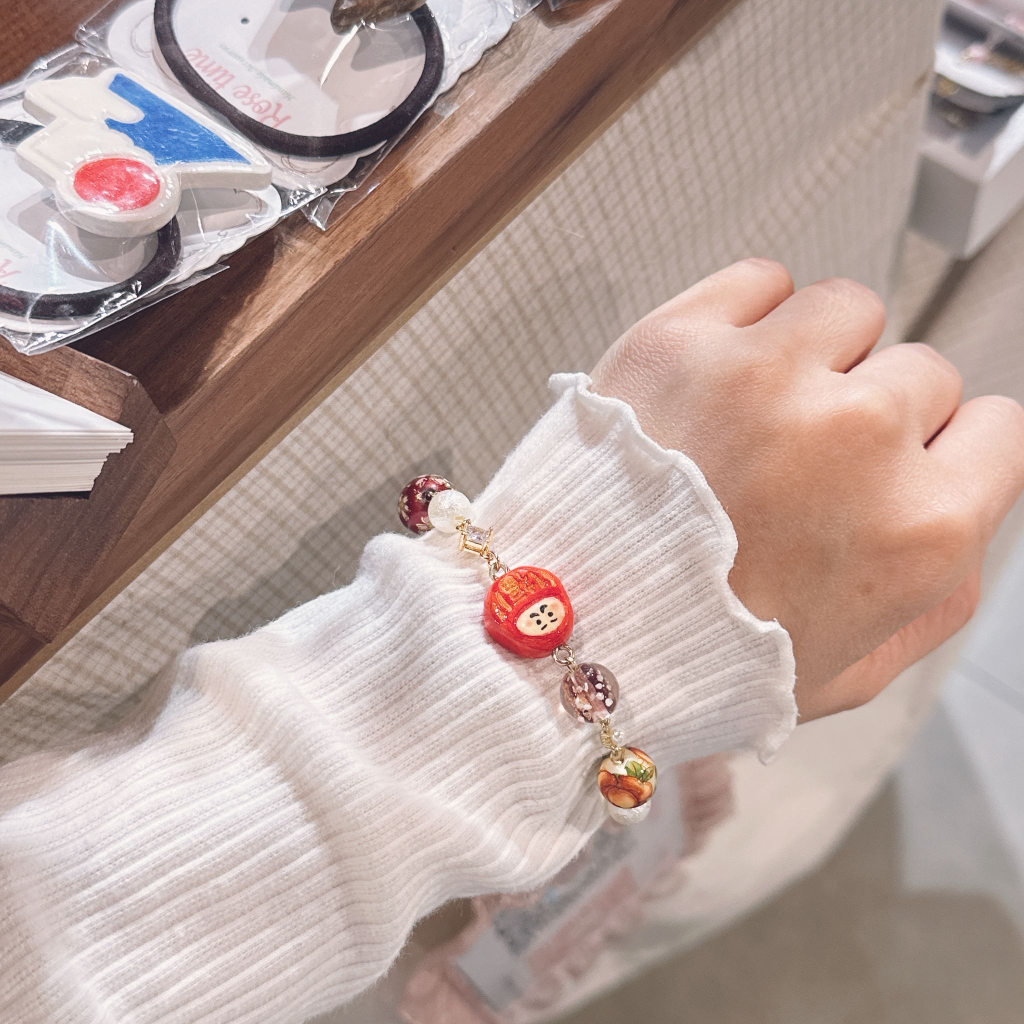 手繪 幸運達摩 14K包金手鏈 可調節