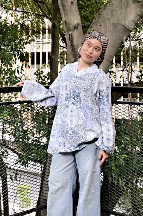 LINEN TOP - Patchwork in Blue White