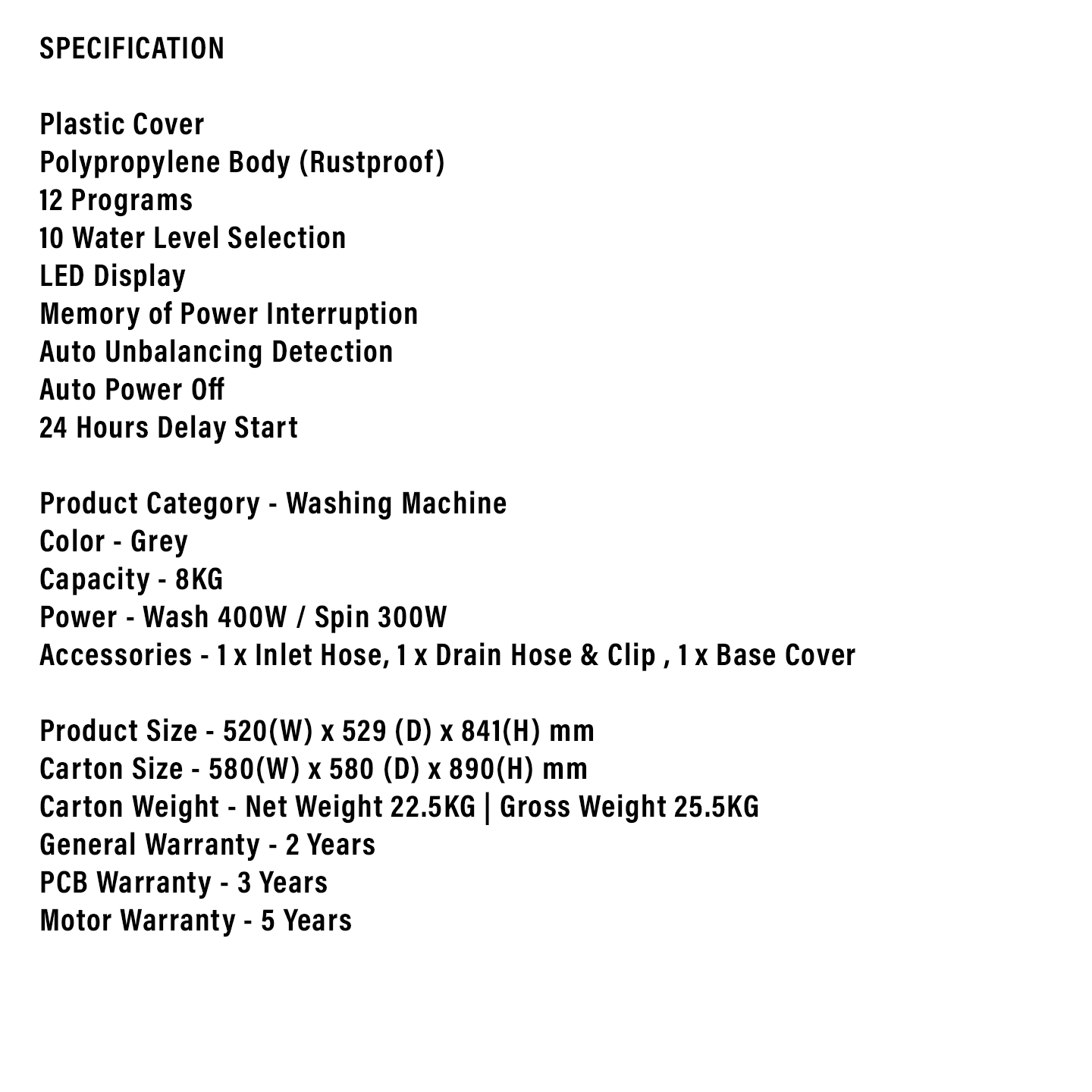 Faber 8kg Top Load Washing Machine FWM TL80GR