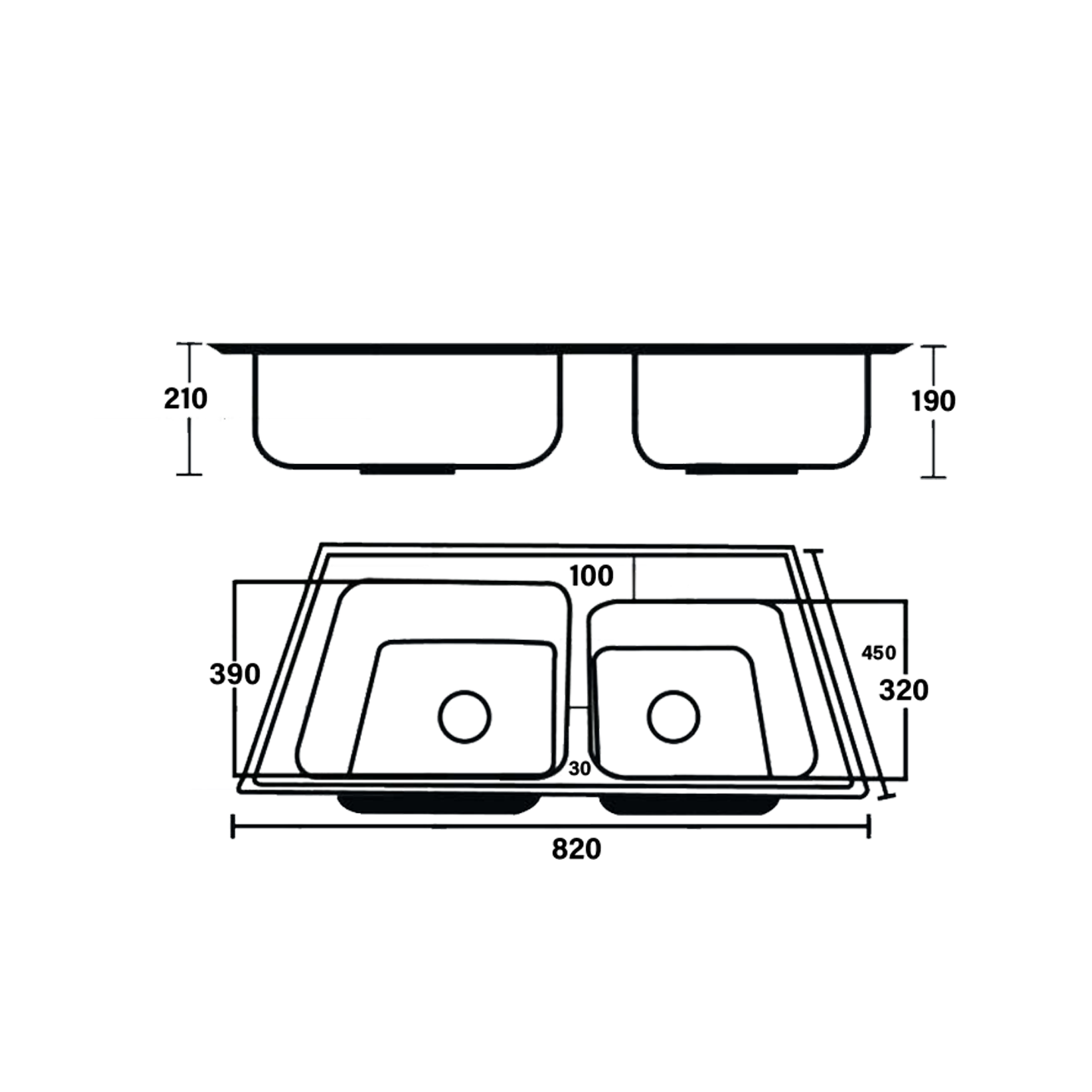 Rabico Double B/S Bowl Stainless Steel Kitchen Sink (8245#) W6-01