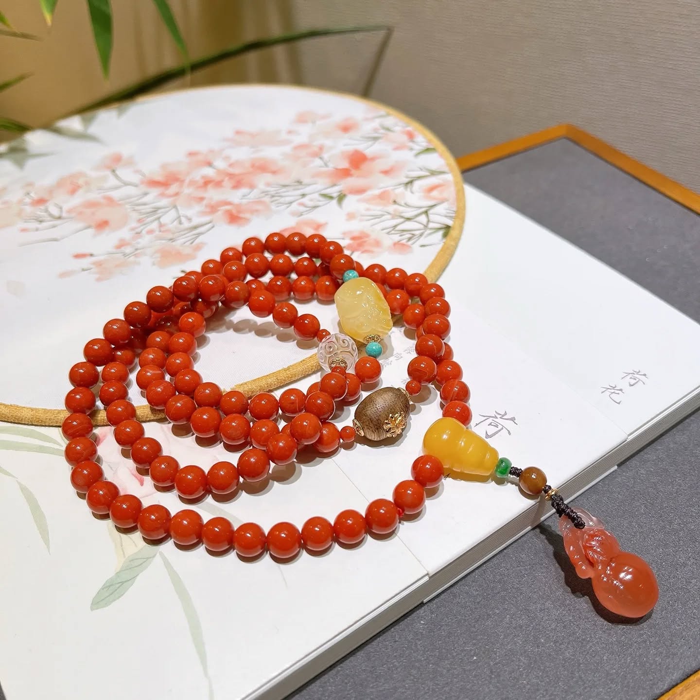 精品 ！ 天然南紅108顆多圈手鍊/項鍊