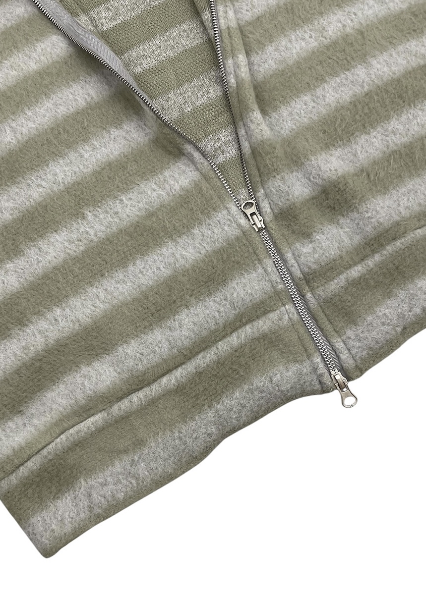 Striped Faux Fur Zip Hoodie(Unisex)