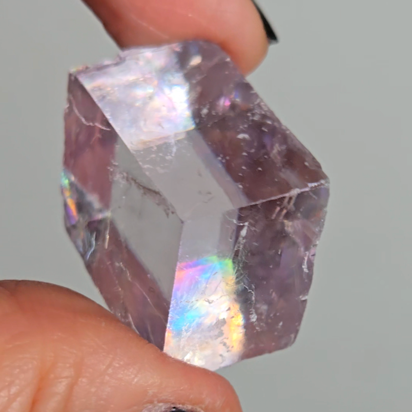 Purple calcite cube with intense rainbows - PC6