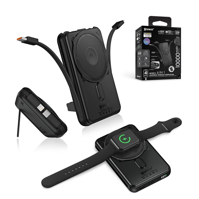 (3C認證)XPower M10C+ 6合1多功能數顯10000mAh 20W PD3.0 + 磁吸無線移動電源