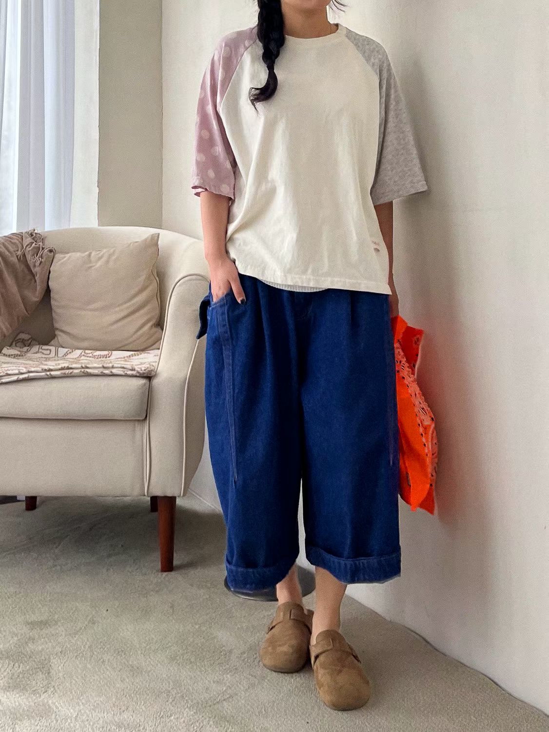 YA OX 併布袖子top