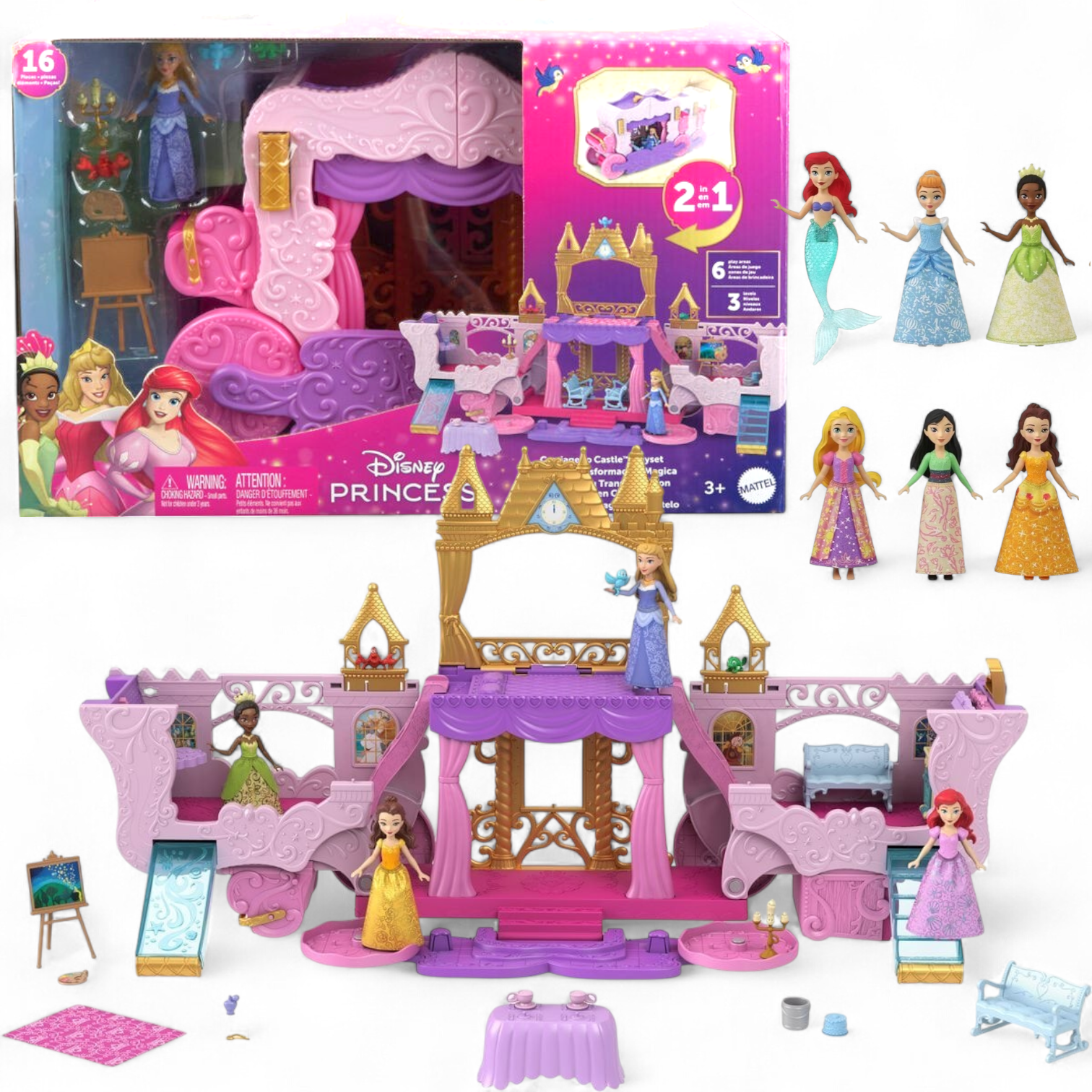 Mattel 迪士尼公主馬車城堡遊戲組 Disney Princess Carriage to Castle Transforming Playset