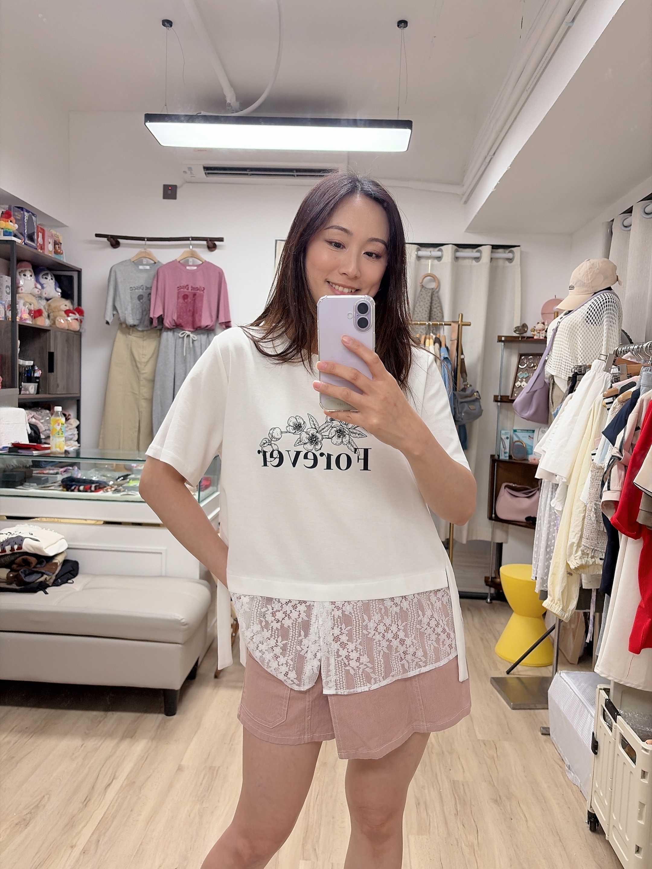 白色滑tee  Lace 下擺