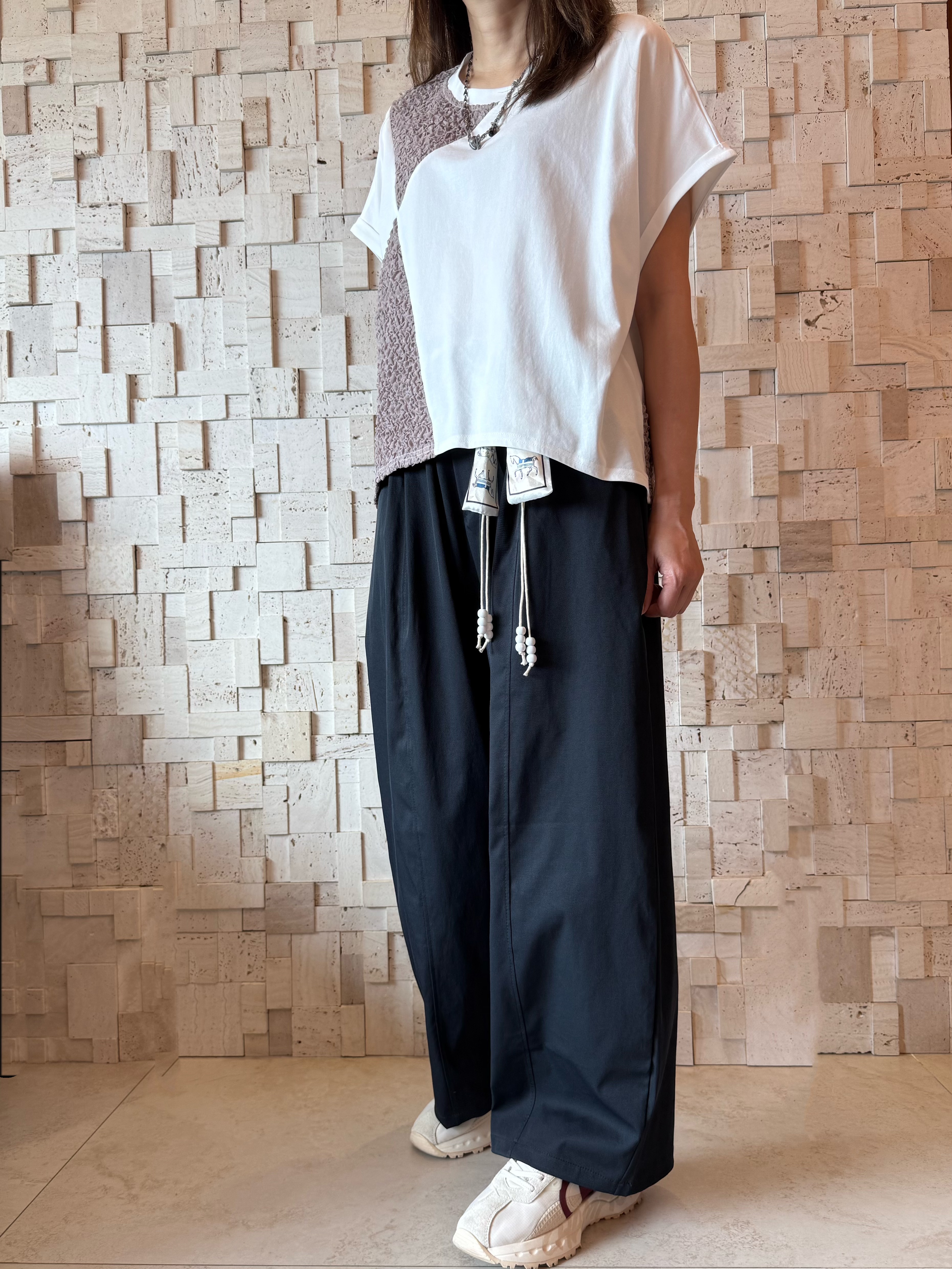 #2092 棉拼皺紋布拼接Top✨