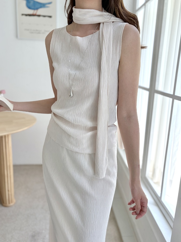 Summer Pleated Scarf Set (Ivory)