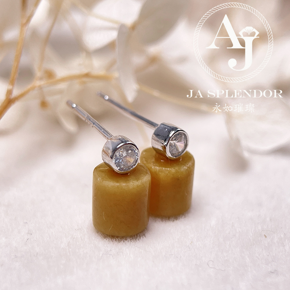 FBG26-H03 天然翡翠A玉 簡約黃翡純銀耳釘