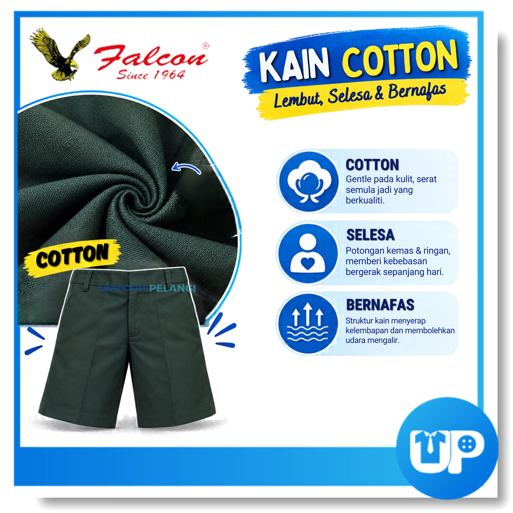 Falcon Seluar Pendek Hijau Sekolah Menengah Short Pants Secondary School 中学男生短裤